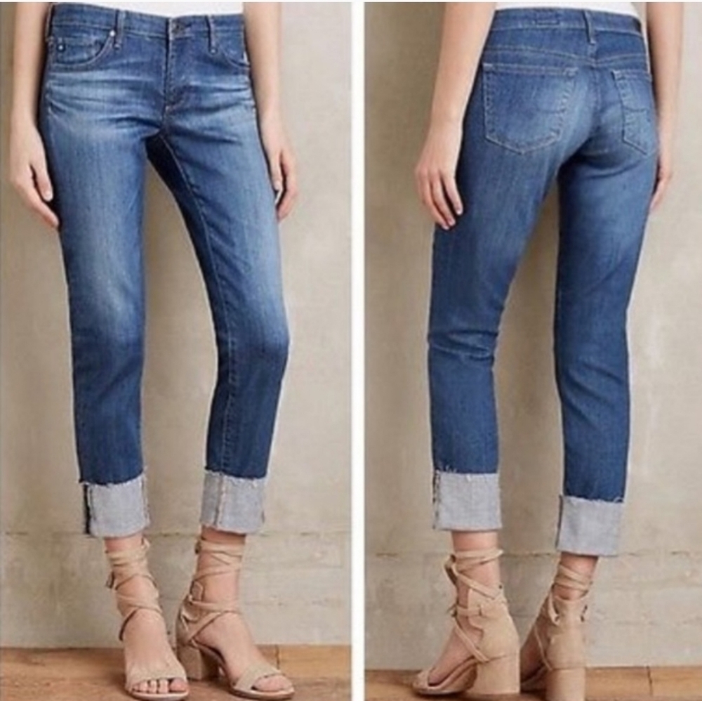 🍀AG Adriano Goldschmied The Stevie Cuff Slim Straight Cuffed Jeans